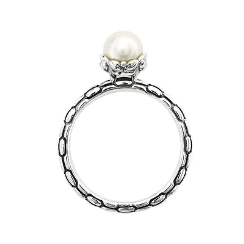 Personally Stackable Cultured Freshwater Pearl Patterned Ring