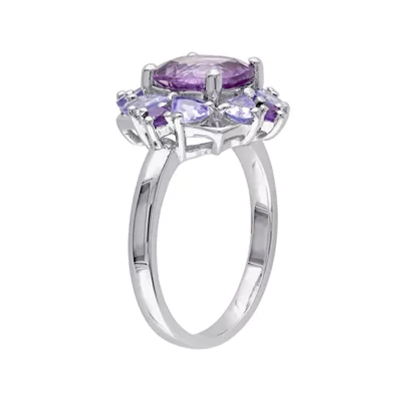 Genuine Amethyst and Tanzanite Sterling Silver Ring