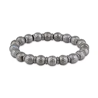 Mens Genuine Gray Hematite Stainless Steel Beaded Bracelet