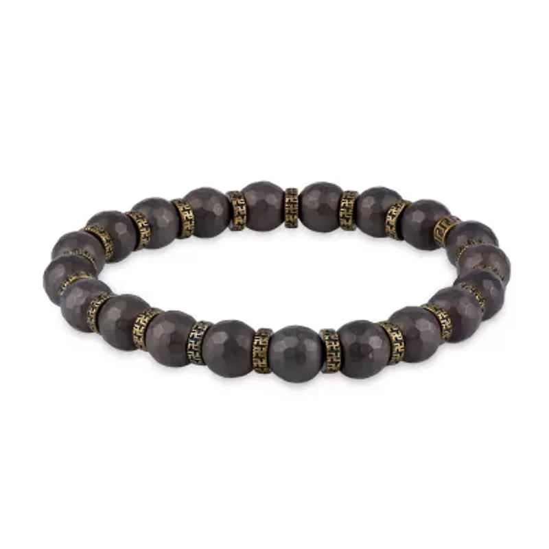 Mens Brown Hematite Stainless Steel Beaded Bracelet