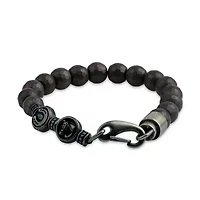 Mens Genuine Brown Hematite Stainless Steel Beaded Bracelet