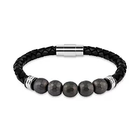 Mens Brown Hematite Stainless Steel Beaded Bracelet