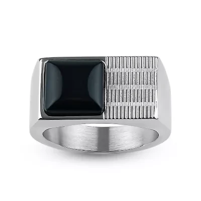 Mens 12MM Black Onyx Stainless Steel Band