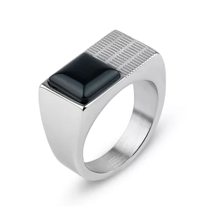 Mens 12MM Black Onyx Stainless Steel Band