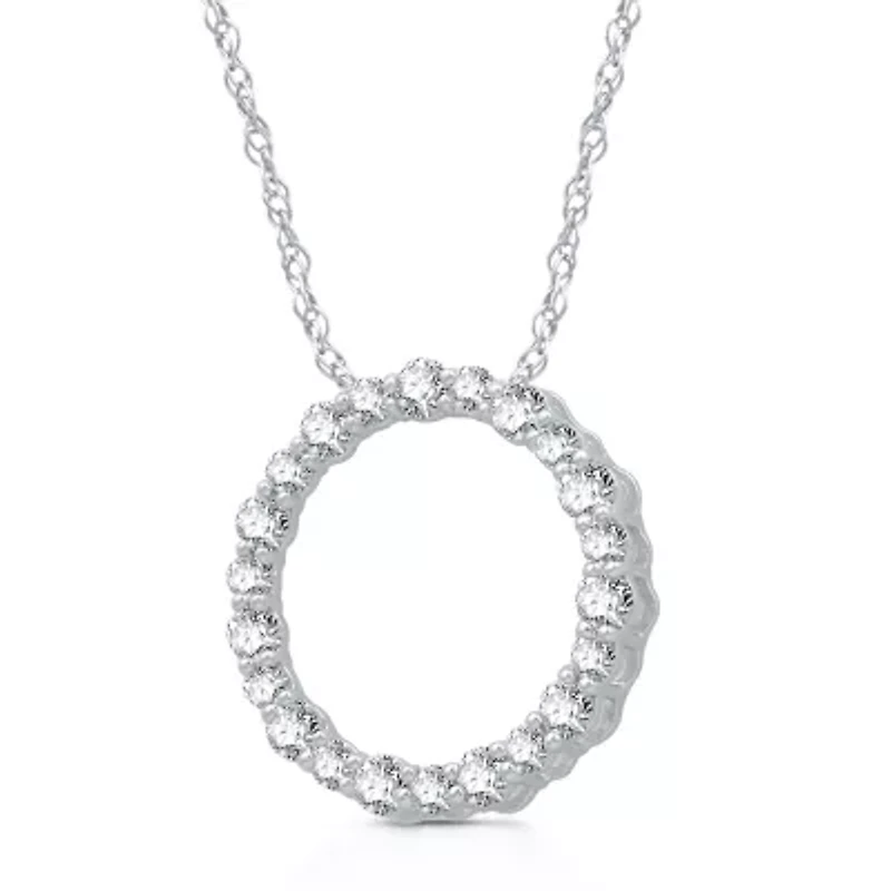 Womens 1 CT. T.W. Natural White Diamond Sterling Silver Circle 18 Inch Pendant Necklace