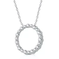 Womens 1 CT. T.W. Natural White Diamond Sterling Silver Circle 18 Inch Pendant Necklace