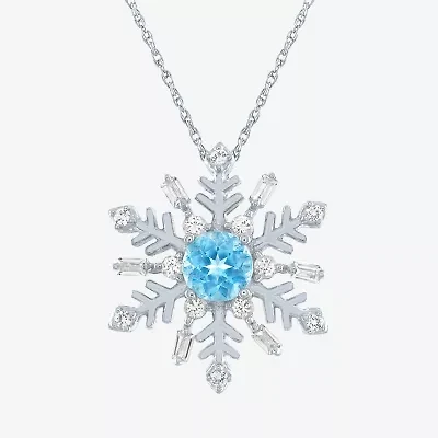 Womens Genuine Blue Topaz Sterling Silver Snowflake 18 Inch Pendant Necklace