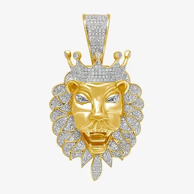 Lion Mens 1 CT. T.W. Natural White Diamond 14K Gold Over Silver Crown Pendant