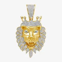 Lion Mens 1 CT. T.W. Natural White Diamond 14K Gold Over Silver Crown Pendant