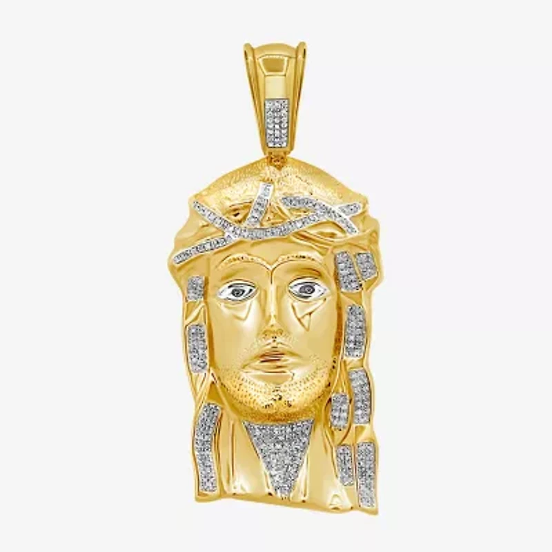 Jesus Christ Mens 1/2 CT. T.W. Natural White Diamond 14K Gold Over Silver Pendant