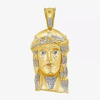 Jesus Christ Mens 1/2 CT. T.W. Natural White Diamond 14K Gold Over Silver Pendant