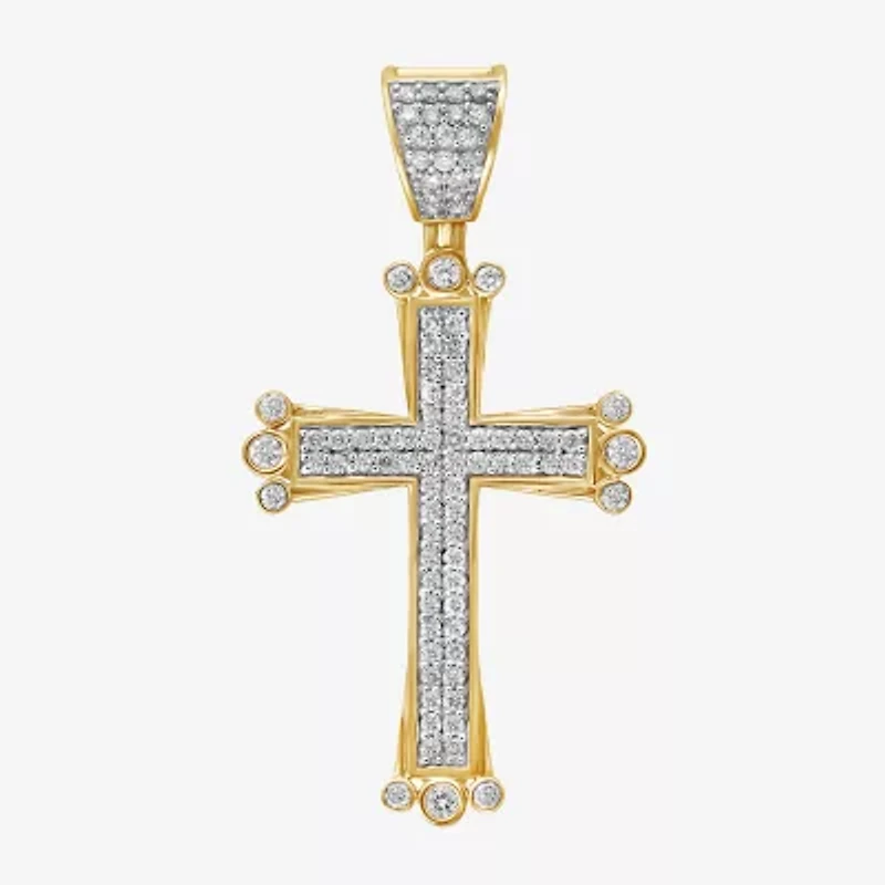 Mens 1/ CT. T.W. Natural White Diamond 10K Gold Cross Pendant