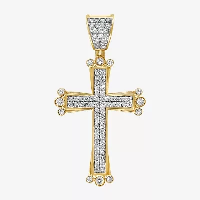 Mens 1 1/8 CT. T.W. Natural White Diamond 10K Gold Cross Pendant