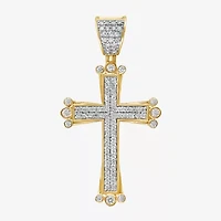 Mens 1/ CT. T.W. Natural White Diamond 10K Gold Cross Pendant
