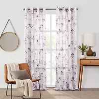 Fieldcrest Arden Watercolor Bouquet Cotton Grommet Top Sheer Single Curtain Panel