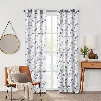 Fieldcrest Arden Modern Herringbone Cotton Grommet Top Sheer Single Curtain Panel