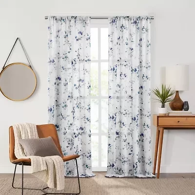 Fieldcrest Arden Watercolor Bouquet Cotton Rod Pocket Sheer Single Curtain Panel