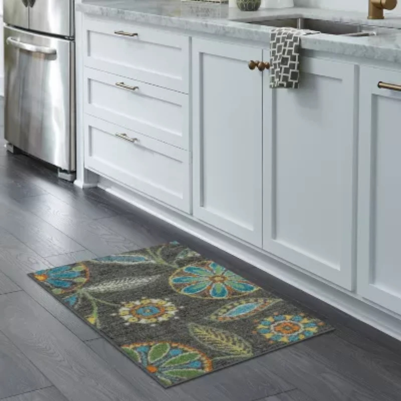 Maples Modern Floral Collection Washable Skid Resistant Indoor Rectangular Accent Rug