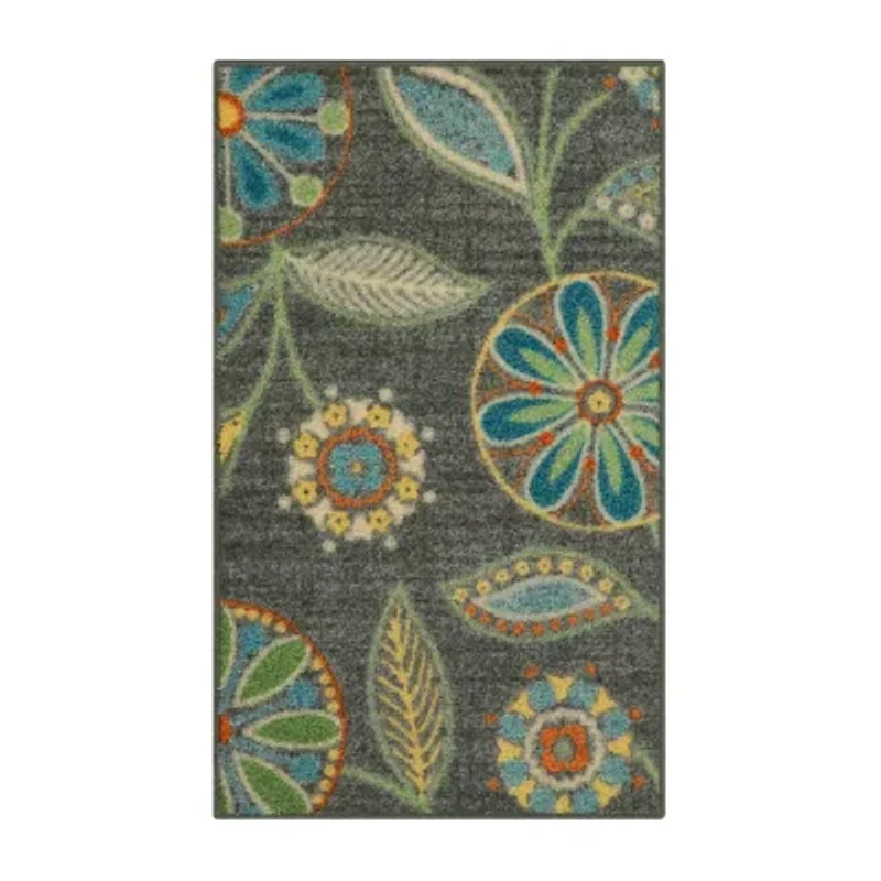 Maples Modern Floral Collection Washable Skid Resistant Indoor Rectangular Accent Rug