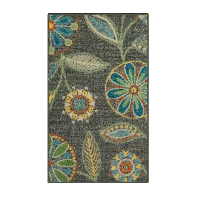 Maples Modern Floral Collection Washable Skid Resistant Indoor Rectangular Accent Rug