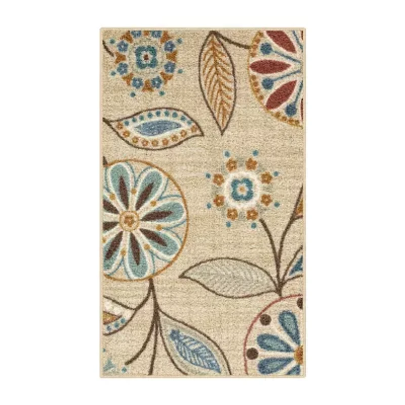 Maples Modern Floral Collection Washable Skid Resistant Indoor Rectangular Accent Rug
