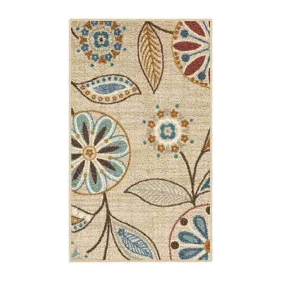 Maples Modern Floral Collection Washable Skid Resistant Indoor Rectangular Accent Rug