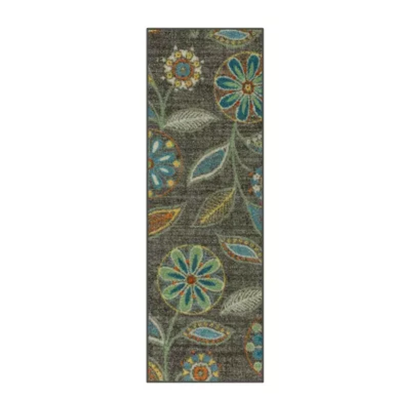 Maples Modern Floral Collection Washable Skid Resistant Indoor Rectangular Runner