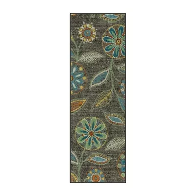 Maples Modern Floral Collection Washable Skid Resistant Indoor Rectangular Runner