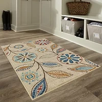 Maples Modern Floral Collection Washable Skid Resistant Indoor Rectangular Accent Rug