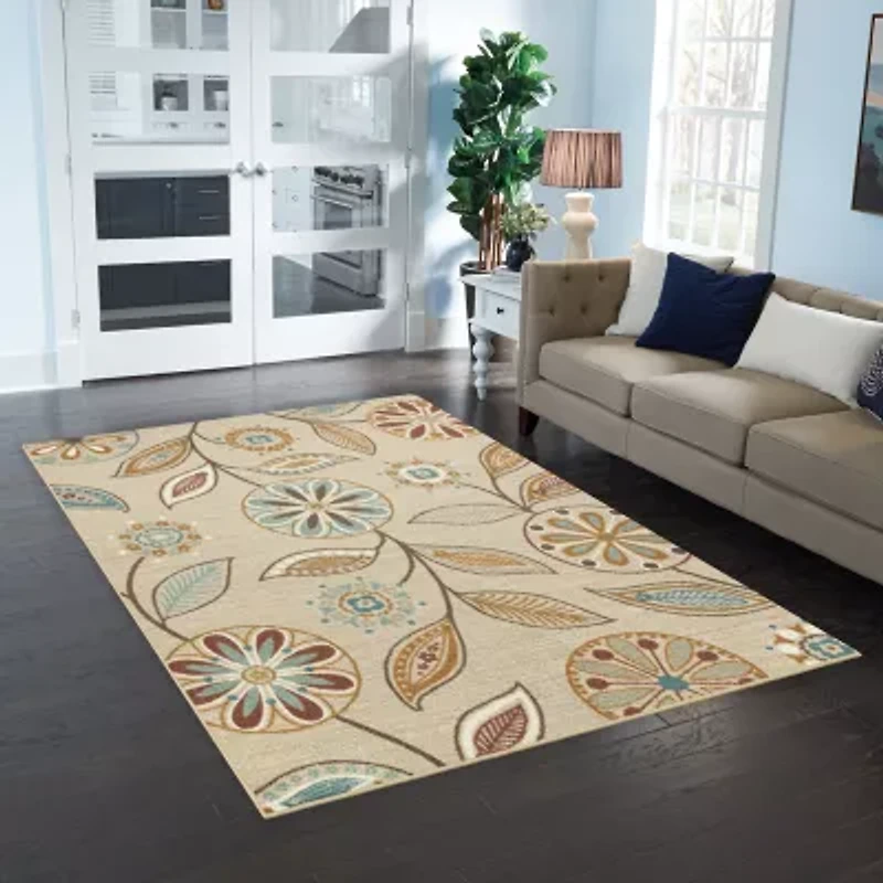 Maples Modern Floral Collection Skid Resistant Indoor Rectangular Area Rug