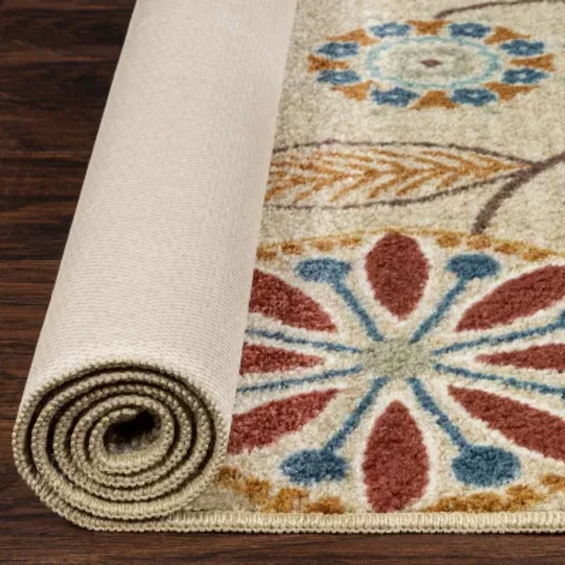 Maples Modern Floral Collection Skid Resistant Indoor Rectangular Area Rug
