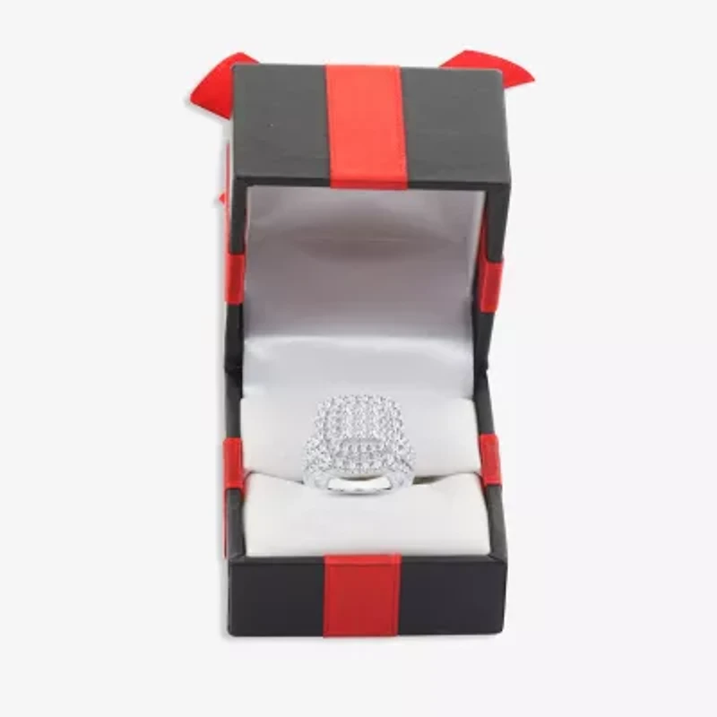 3 CT.T.W. Natural Diamond Cushion Shape Side Stone Halo Engagement Ring 10K or 14K White Gold