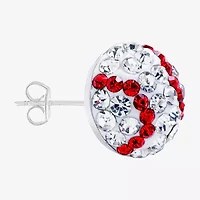 Silver Treasures Baseball Red Crystal Sterling Silver 9mm Stud Earrings