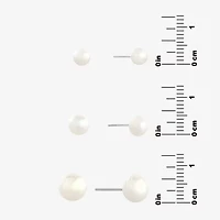Silver Treasures Womens White Cultured Freshwater Pearl Sterling Silver Ball 3 Pair Earring Set