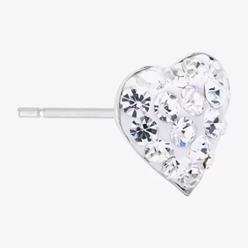 Silver Treasures Crystal Sterling 7.1mm Heart Stud Earrings
