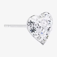 Silver Treasures Crystal Sterling 7.1mm Heart Stud Earrings