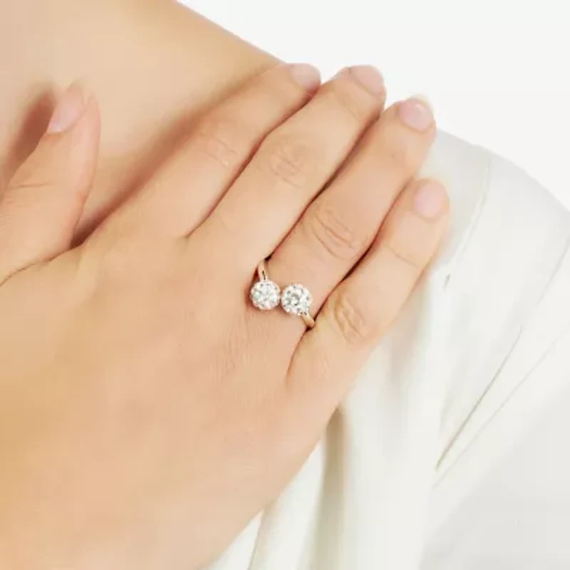 Sparkle Allure Womens Crystal Pure Silver Over Brass Round Bypass  Cocktail Ring