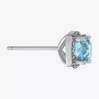 Silver Treasures Blue Crystal Halo Sterling Silver Stud Earrings