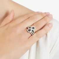 Sparkle Allure Womens Black Crystal Pure Silver Over Brass Cocktail Ring