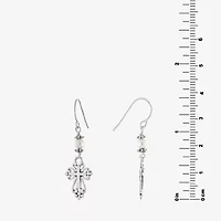 Silver Treasures Sterling Silver Cultured Freshwater Pearl Cross Drop Earrings