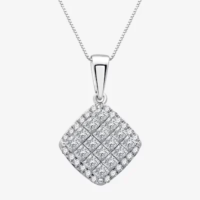 (H-I / Si2-I1) Womens 1 1/2 CT. T.W. Lab Grown White Diamond 10K White Gold Diamond 18 Inch Pendant Necklace