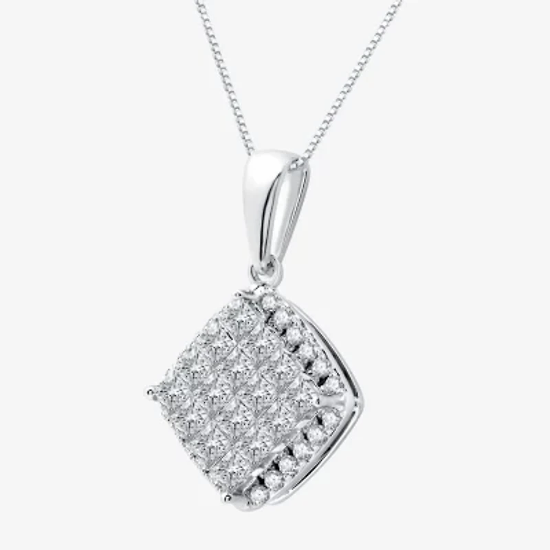 (H-I / Si2-I1) Womens 1 1/2 CT. T.W. Lab Grown White Diamond 10K White Gold Diamond 18 Inch Pendant Necklace