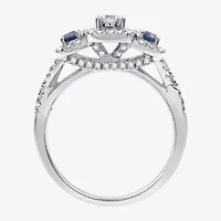 I Said Yes (H-I / I1) Womens 5/8 CT. T.W. Lab Grown White Diamond Sterling Silver Cushion Side Stone Halo Engagement Ring
