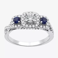 I Said Yes (H-I / I1) Womens 5/8 CT. T.W. Lab Grown White Diamond Sterling Silver Cushion Side Stone Halo Engagement Ring