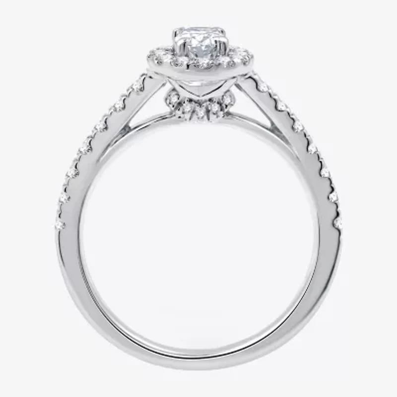 I Said Yes (H-I / I1) Womens 1 CT. T.W. Lab Grown White Diamond Sterling Silver Oval Side Stone Halo Engagement Ring