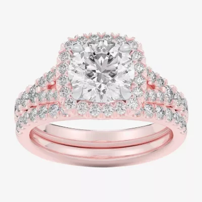 G-H / Si1-Si2) Womens / CT. T.W. Lab Grown White Diamond 14K Gold Round Side Stone Halo Bridal Set