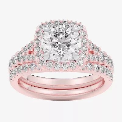 G-H / Si1-Si2) Womens / CT. T.W. Lab Grown White Diamond 14K Gold Round Side Stone Halo Bridal Set