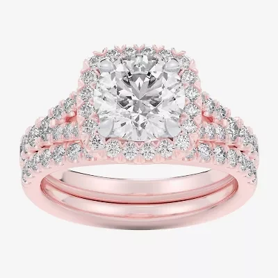 G-H / Si1-Si2) Womens CT. T.W. Lab Grown White Diamond 14K Gold Round Side Stone Halo Bridal Set