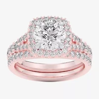 G-H / Si1-Si2) Womens CT. T.W. Lab Grown White Diamond 14K Gold Round Side Stone Halo Bridal Set