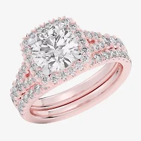 G-H / Si1-Si2) Womens CT. T.W. Lab Grown White Diamond 14K Gold Round Side Stone Halo Bridal Set